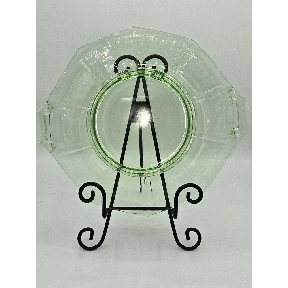 Depression‎ Glass Green Uranium Serving Plate with Handles 11.5